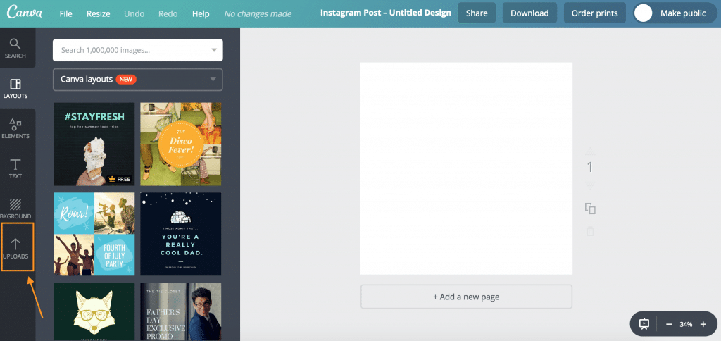 Canva's blank Instagram post template.