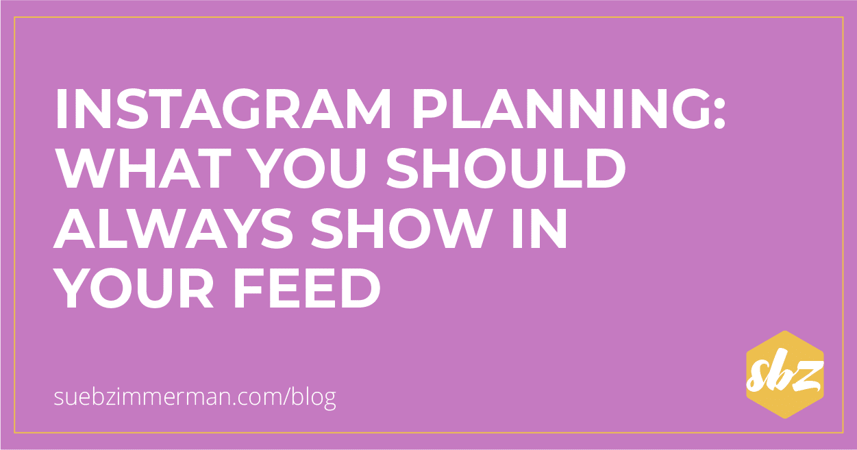 Blog header with a purple background that says Instagram planning: What you should always show in your feed.
