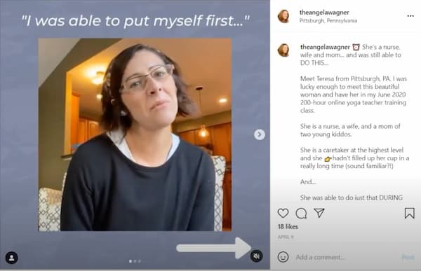 Angela Wagner's Instagram carousel post highlighting videos and photos of her featured customer.