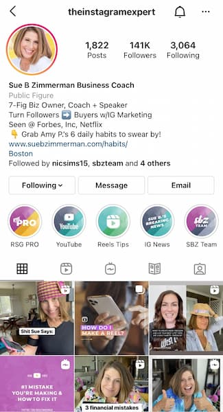 Sue B. Zimmerman's Instagram™ profile.